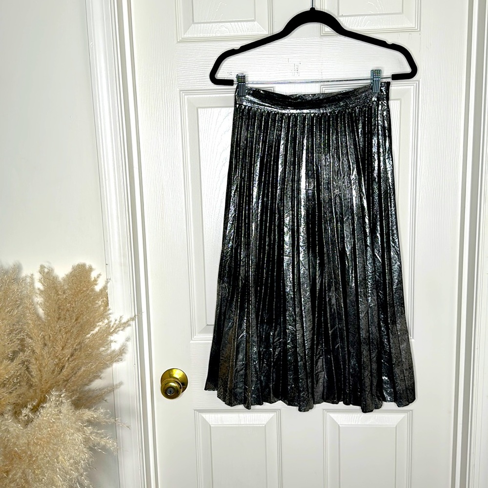 Silver midi pleated skirt